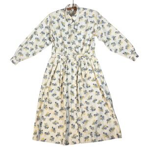 VNTG‎ Talbots Petites Shirt Dress 8P Floral Striped Midi Yellow Blue Modest Boho